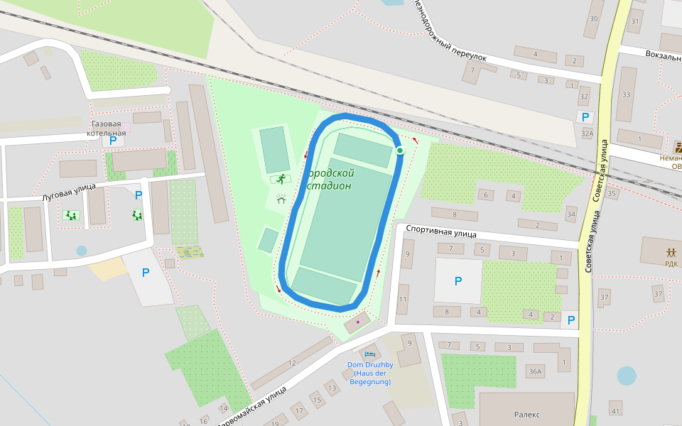 Городской стадион walking route map in Neman