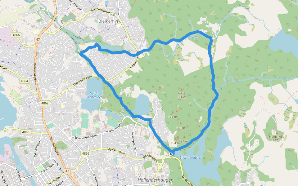 Uradalsvannet walking route map in Snøde