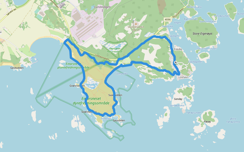 Loshavn Einarsneset Huseby walking route map in Loshavn