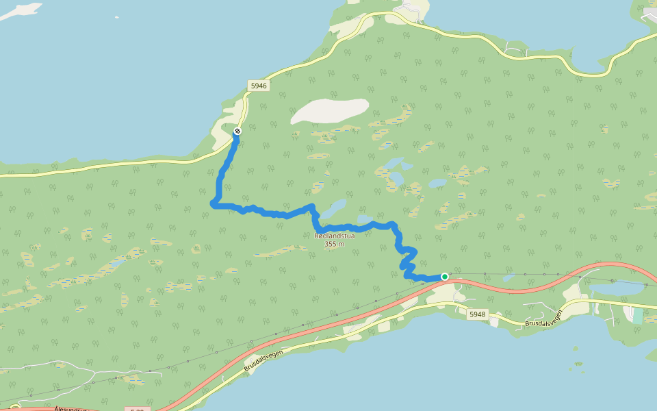 Brusdalen-Rødlandstua-Alvika walking route map in Reiakvam