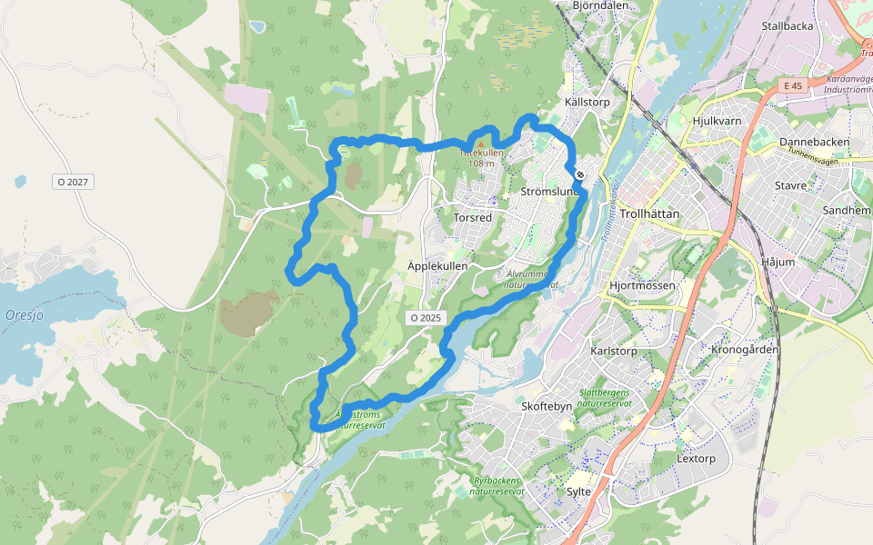 Flottbergsbron walking route map in Trollhättan