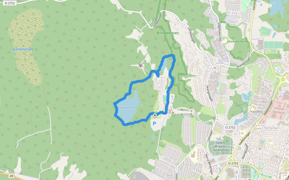 Hållsdammen walking route map in Skövde