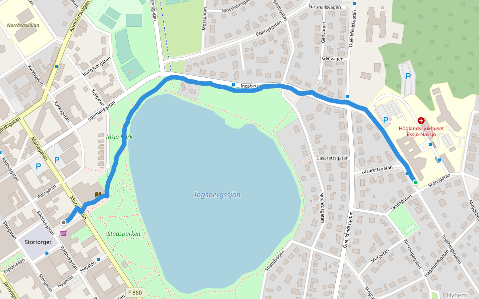 Insjö Park walking route map in Nässjö