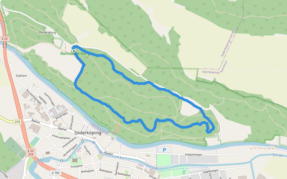 Ramunderberget walking route map in Söderköping