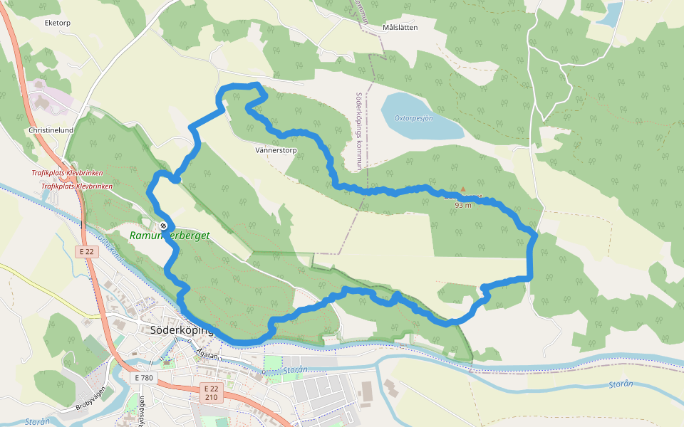 Ramunderberget walking route map in Söderköping