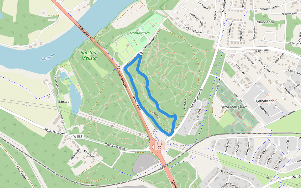 Mellstaparken Camping walking route map in Borlänge