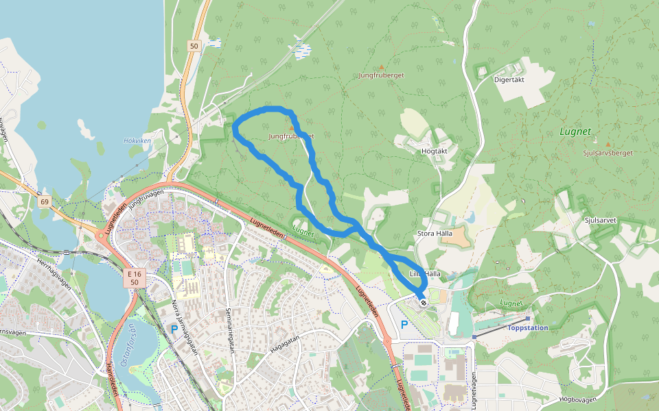 Hopptornsstigen walking route map in Falun