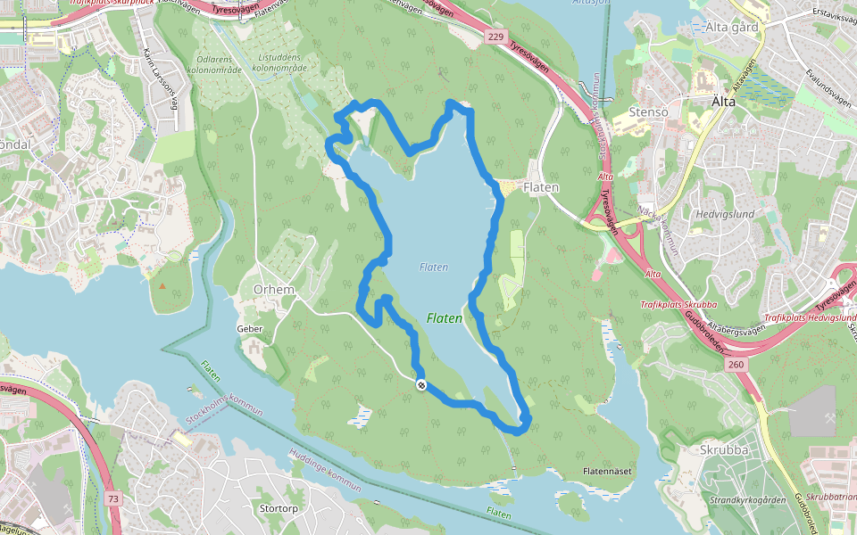 Flaten walking route map in Huddinge