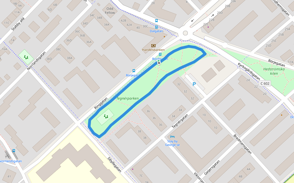 Tegnérparken walking route map in Bålsta