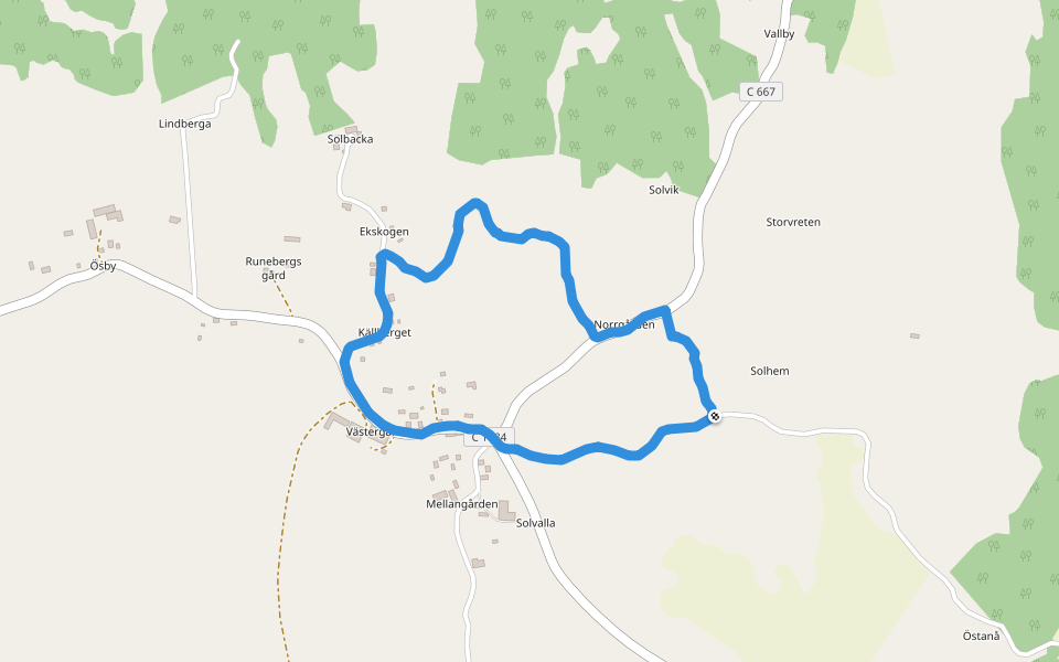 Solvalla walking route map in Bålsta