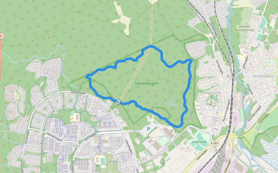 Sätraskogen walking route map in Gävle