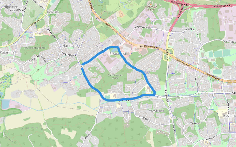 Kairiskulman metsä walking route map in Kaarina