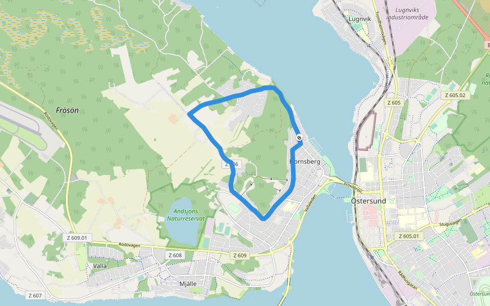 Hornsberg walking route map in Östersund