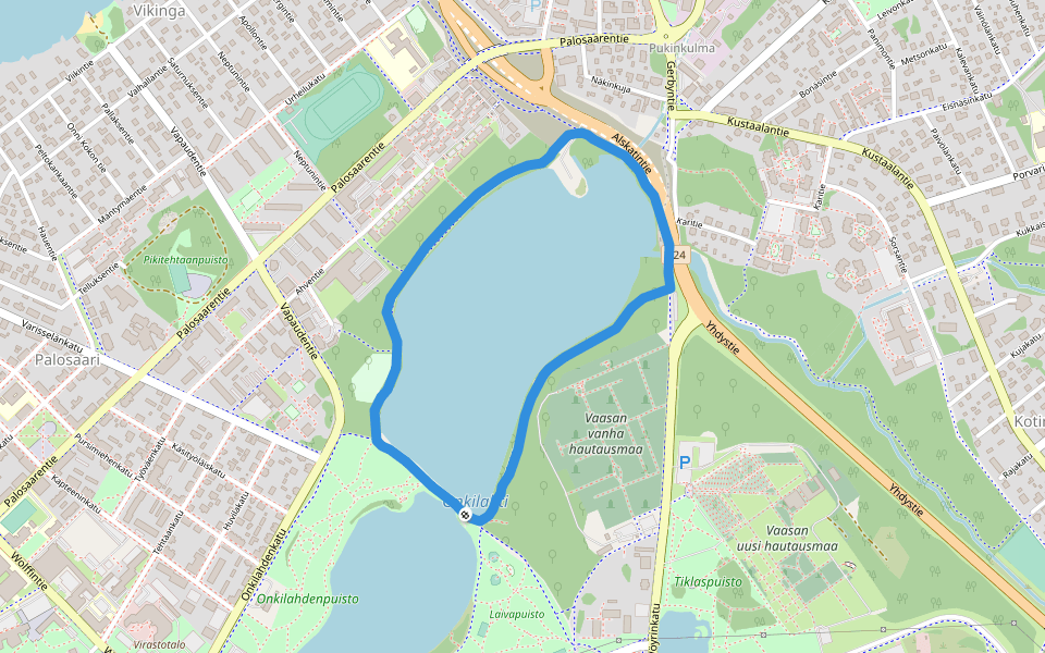 Onkilahti walking route map in Överjeppo