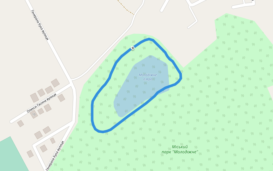 Міський парк "Молодіжне" walking route map in Yamel'nytsya