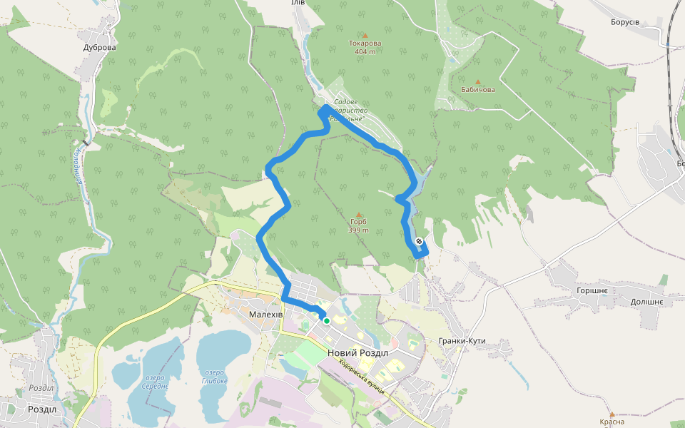 Barvinok walking route map in Novyi Rozdil