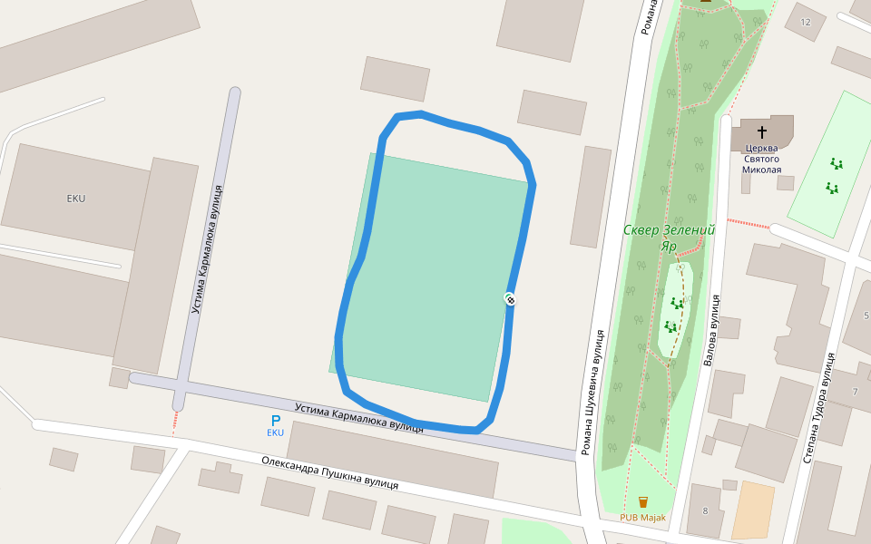 Сквер Зелений Яр walking route map in Zolochiv