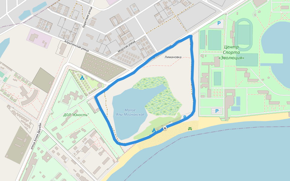 ДОЛ "Юность" walking route map in Zaozerne