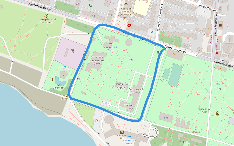 Аквакомплекс Саксония walking route map in Saky