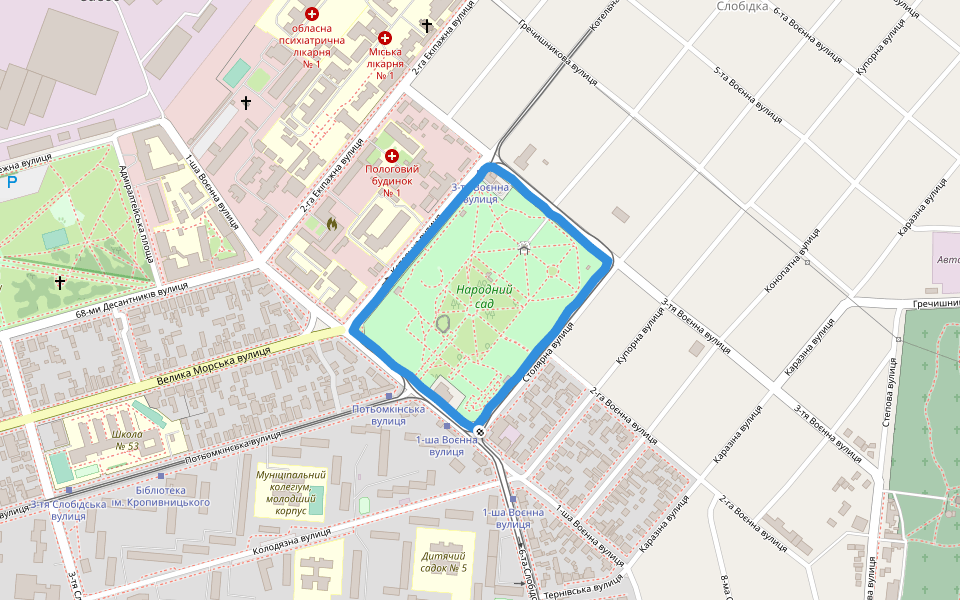Парк «Народний сад» walking route map in Mykolaiv