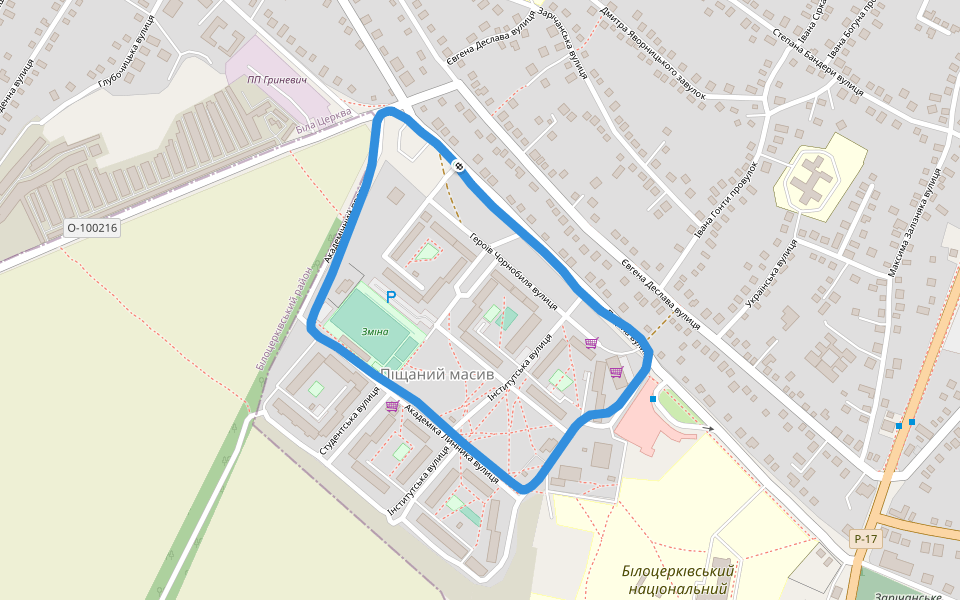 Зміна walking route map in Bila Tserkva
