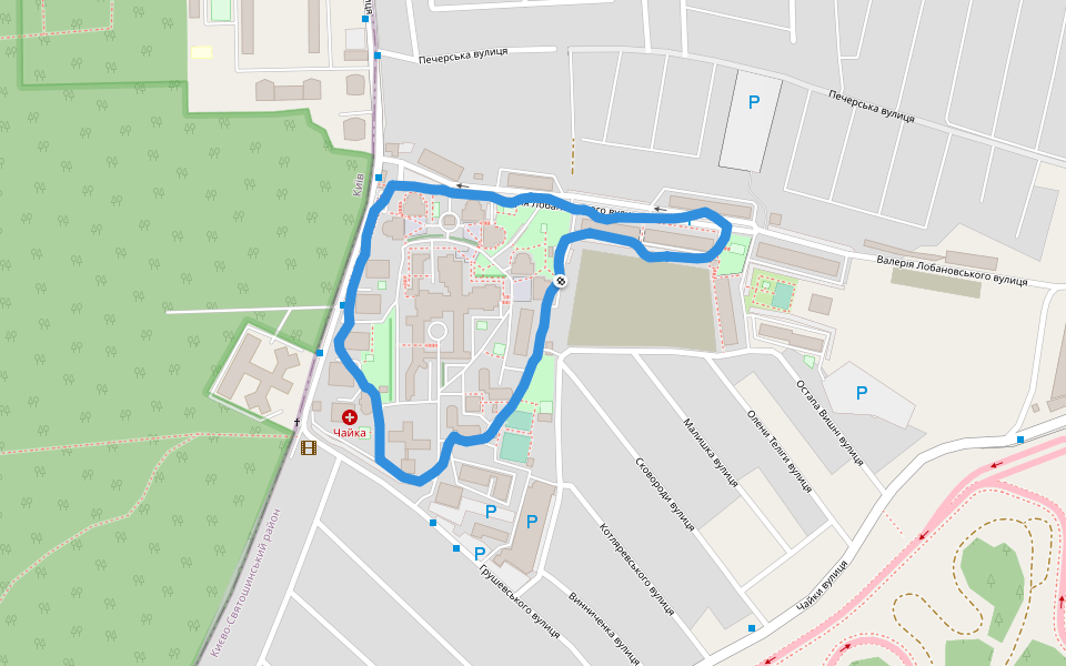 Чайка walking route map in Chaiky