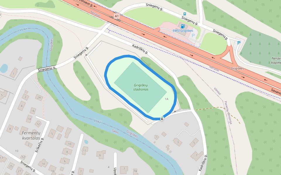 Grigiškių stadionas walking route map in Grigiškės
