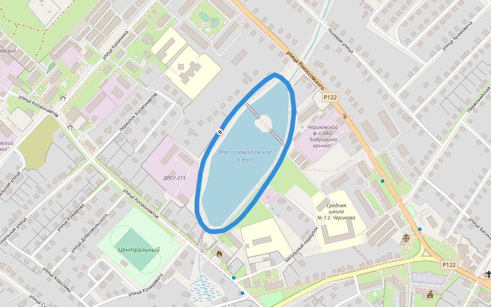 Молокозаводское озеро walking route map in Cherykaw