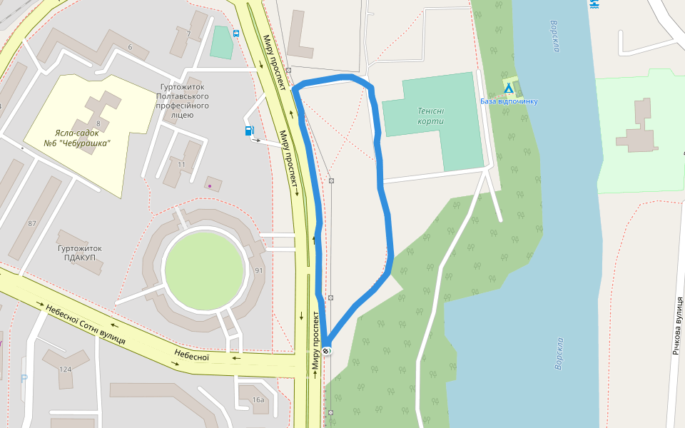 Тенісні корти walking route map in Poltava