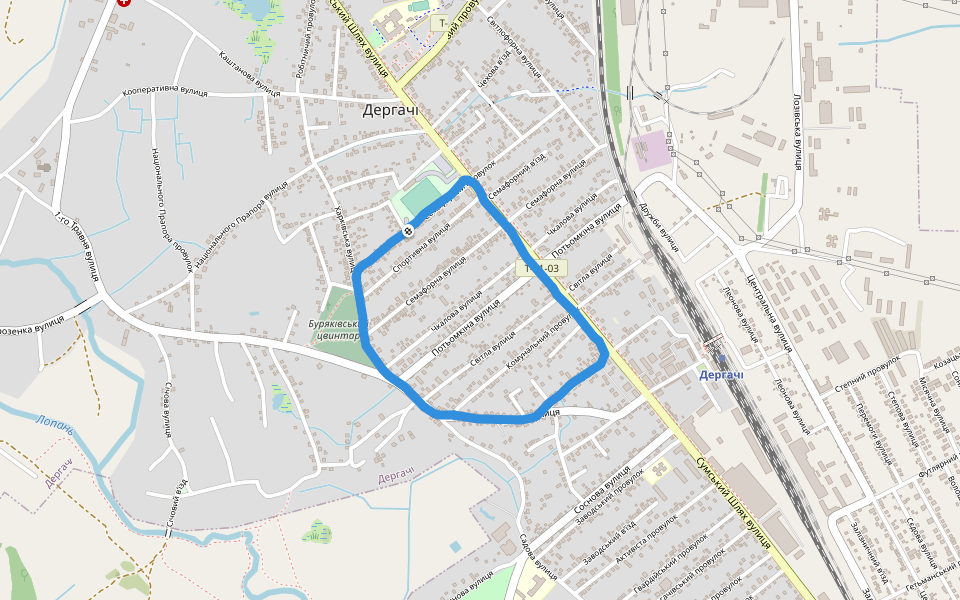 Авангард walking route map in Derhachi