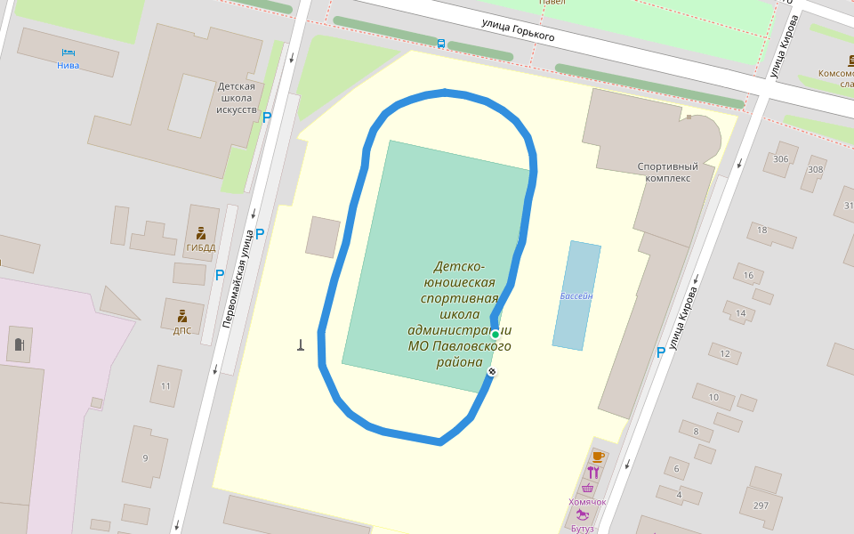 Детско-юношеская спортивная школа администрации МО Павловского района walking route map in Pavlovskaya