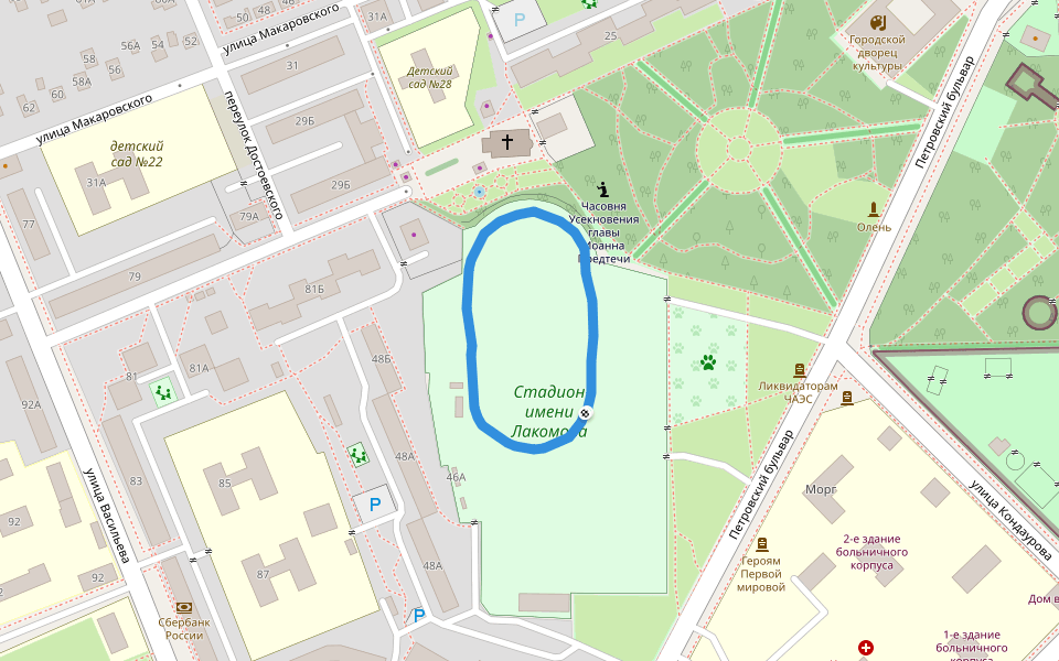 Стадион «Луч» walking route map in Azov