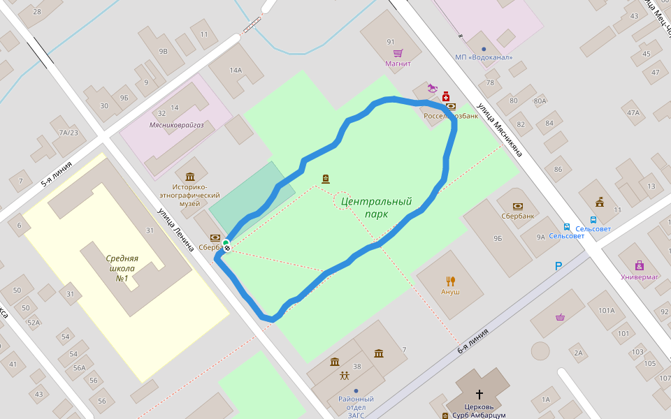 Центральный парк walking route map in Chaltyr'