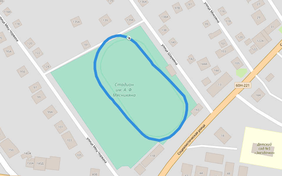 Стадион им. А. Ф. Мясникяна walking route map in Chaltyr'
