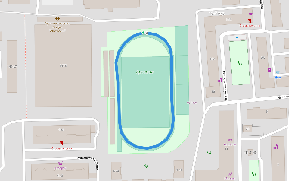 Арсенал walking route map in Rostov