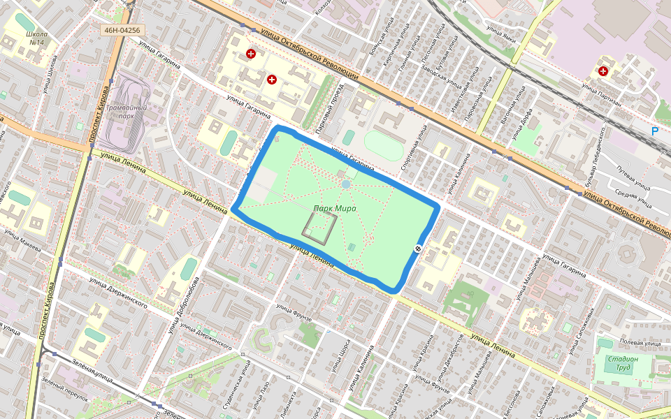 Парк Мира walking route map in Kolomna