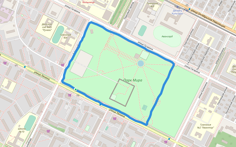 Парк Мира walking route map in Kolomna