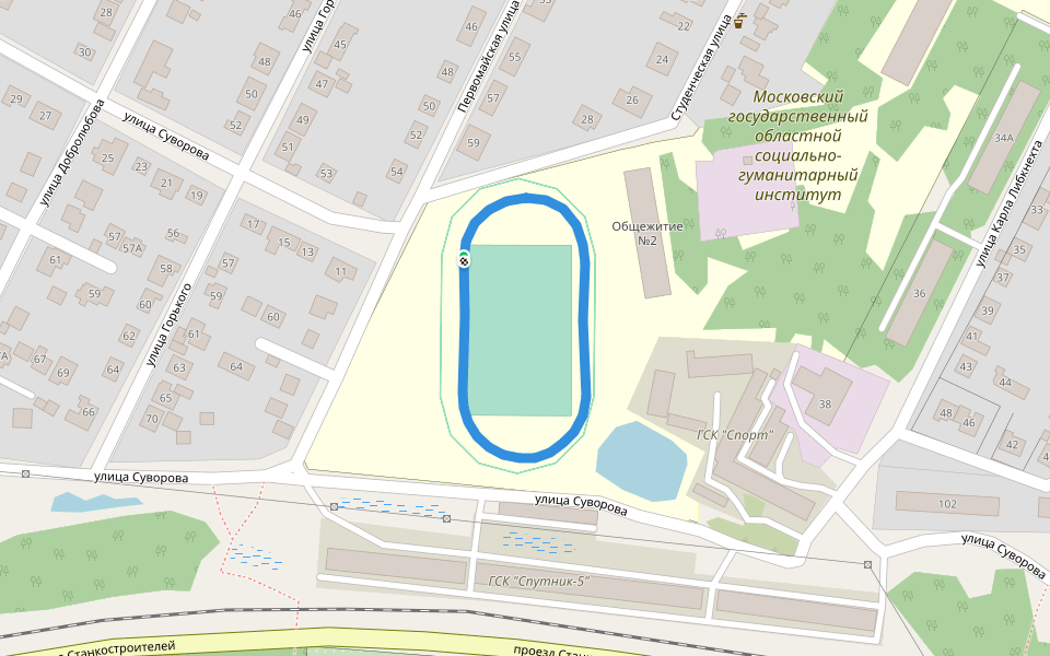 Московский государственный областной социально-гуманитарный институт walking route map in Kolomna