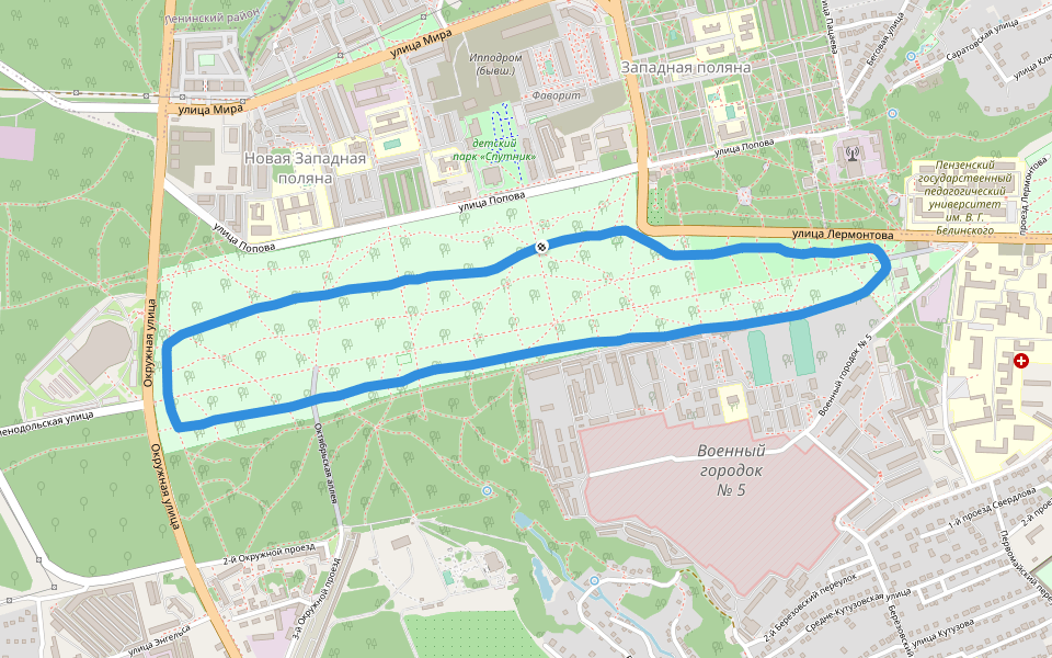 Родниковая аллея walking route map in Penza