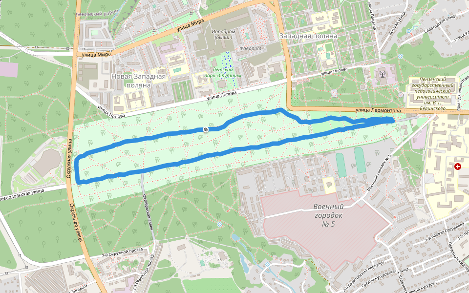 Октябрьская аллея walking route map in Penza