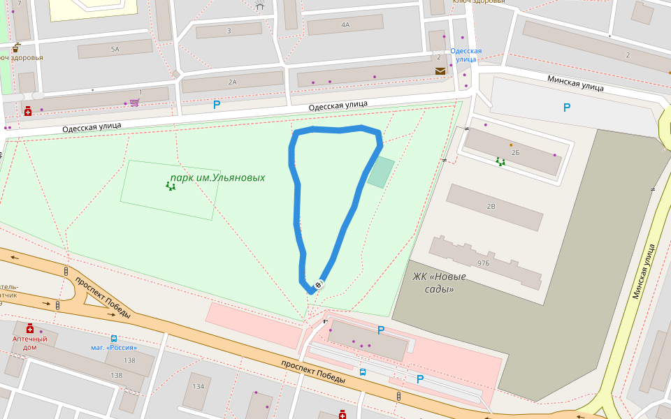 парк им.Ульяновых walking route map in Penza