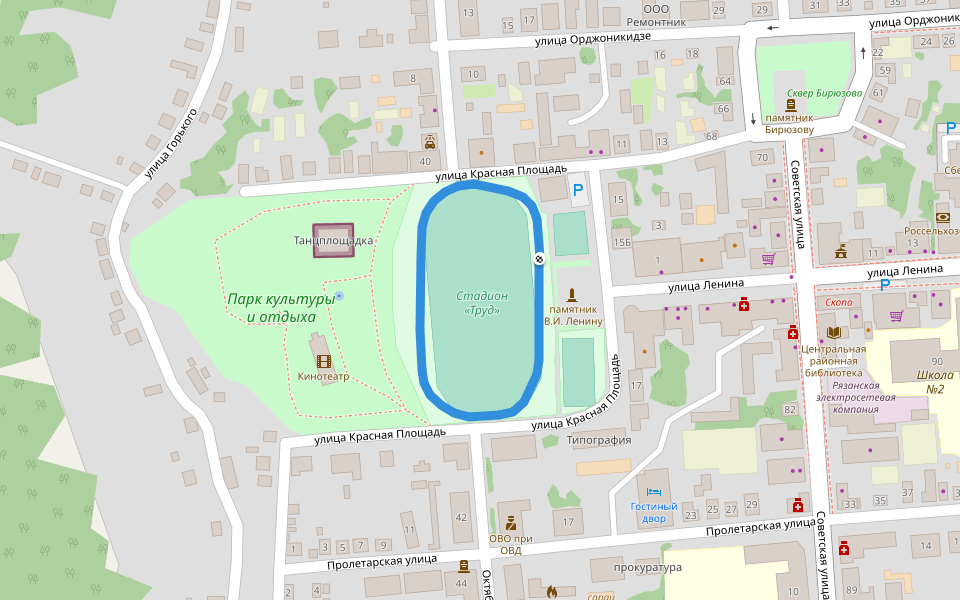 Парк культуры и отдыха walking route map in Skopin