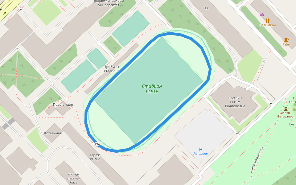 Стадион РГРТУ walking route map in Ryazan'