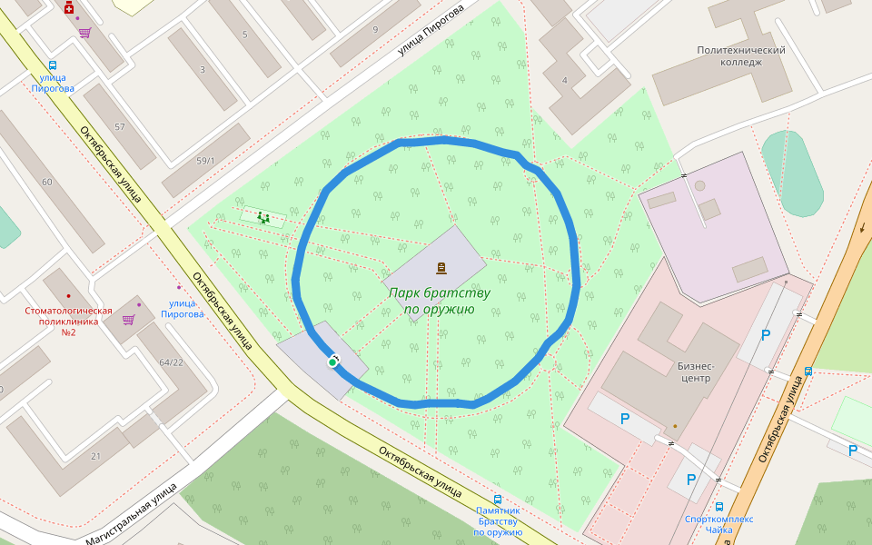 Парк братству по оружию walking route map in Ryazan'