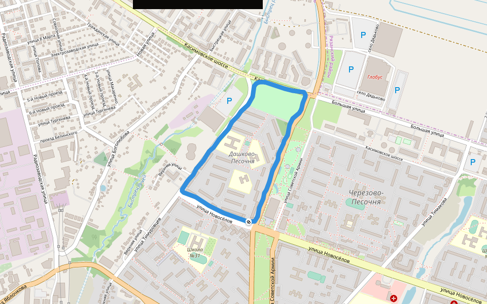 Сквер им.А.В. Александрова walking route map in Ryazan'