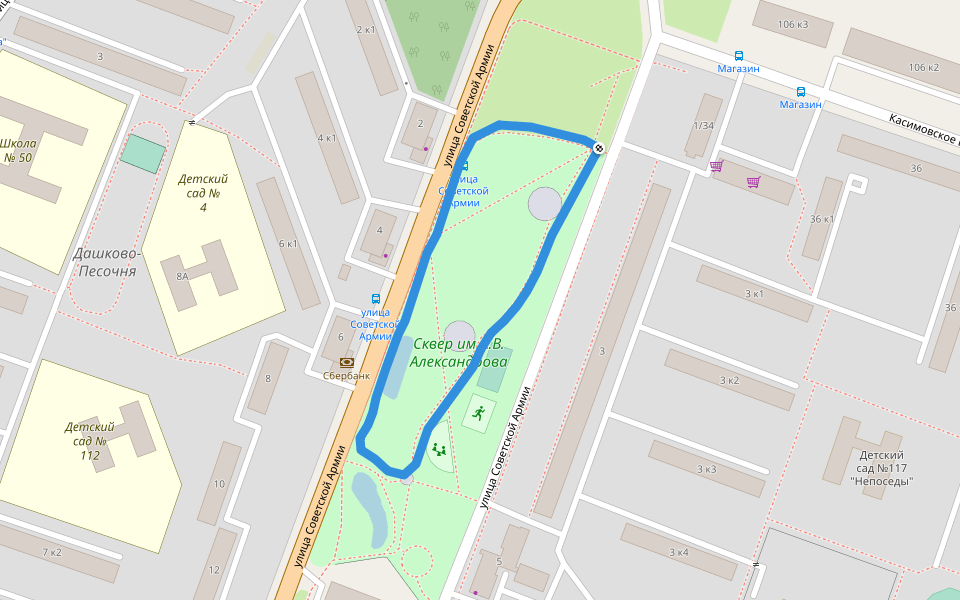 Сквер им.А.В. Александрова walking route map in Ryazan'