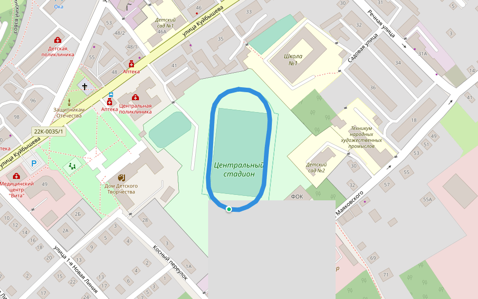 Центральный стадион walking route map in Pavlovo