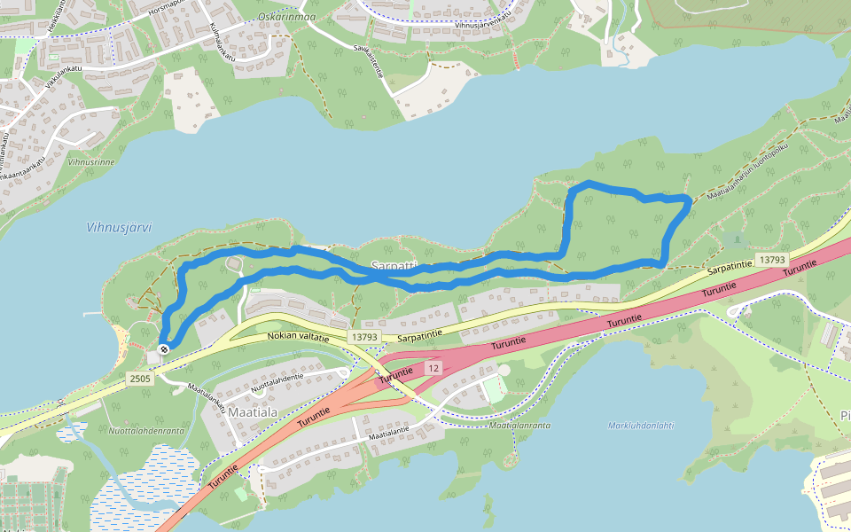 Vihnusjärvi walking route map in Nokia