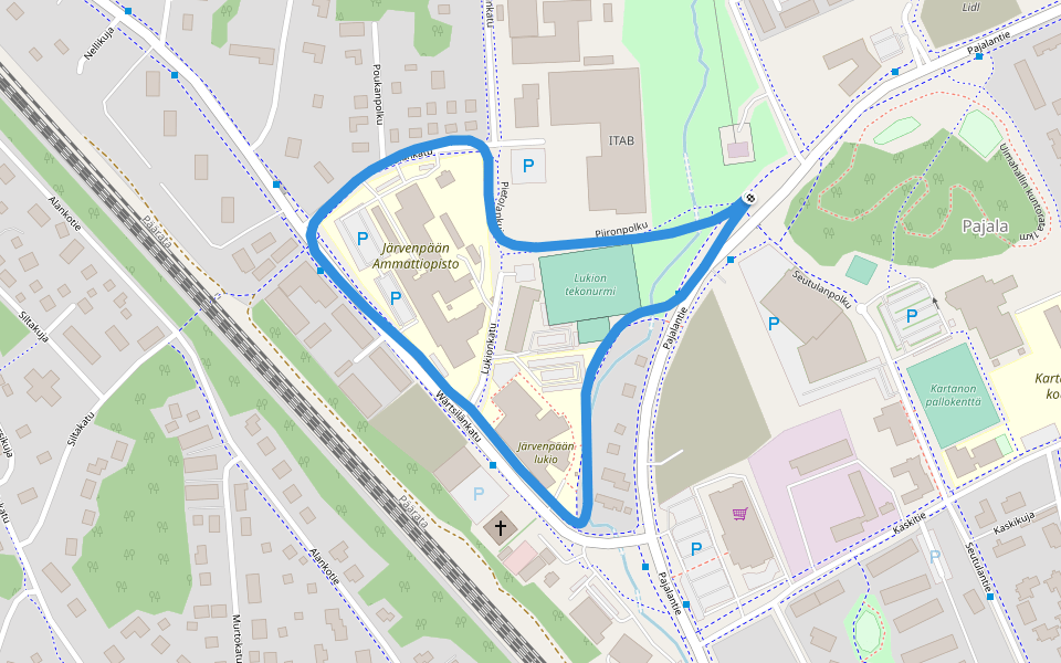 Lukion tekonurmi walking route map in Järvenpää