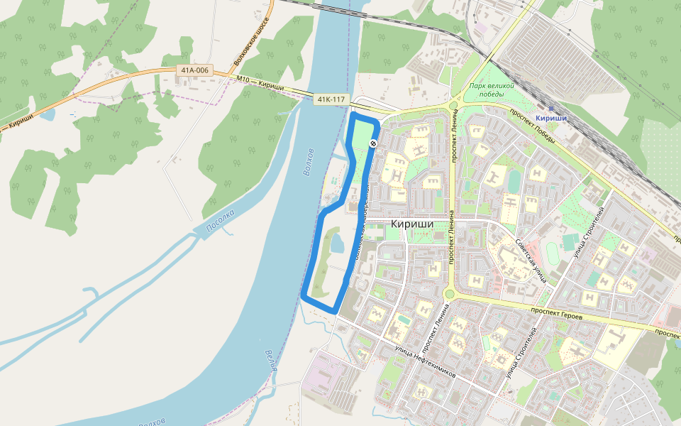 Волхов walking route map in Kirishi